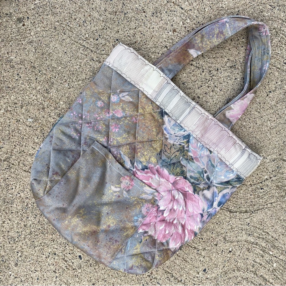 Homemade Upcycled Quilted Metallic Floral Tote